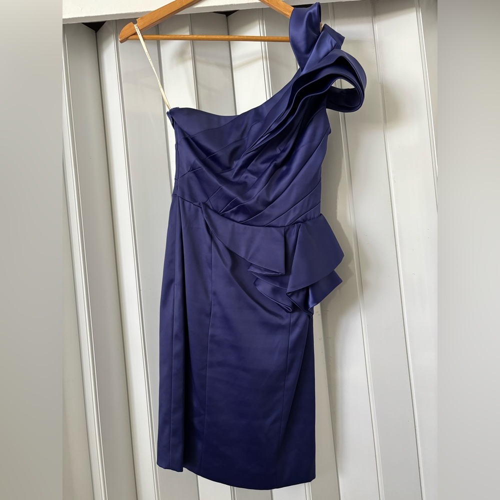 Karen Millen Blue One-Shoulder Ruched Cocktail Dress